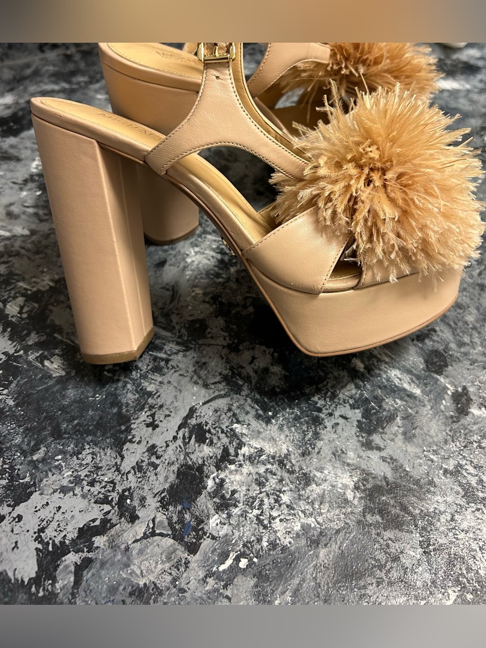 Michael Kors Fara Feather Platform Sandals – Nude